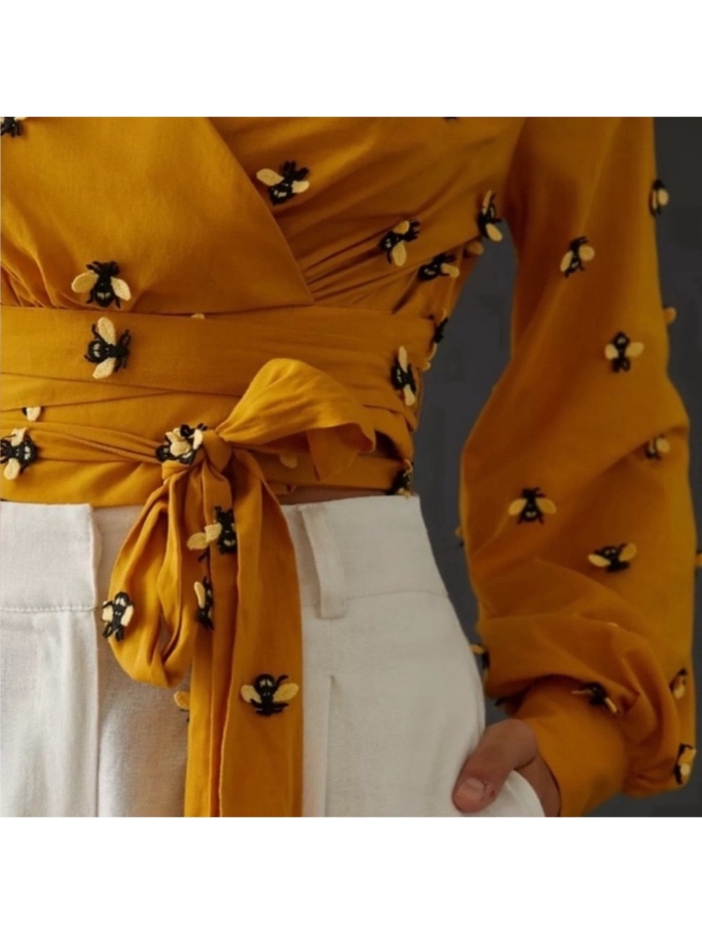 Anthropologie Maeve Embroidered Bee Wrap Top - Picture 5 of 9